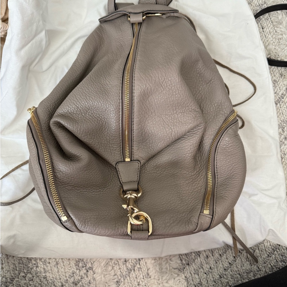 Rebecca Minkoff Taupe Leather Backpack with Gold Accents
